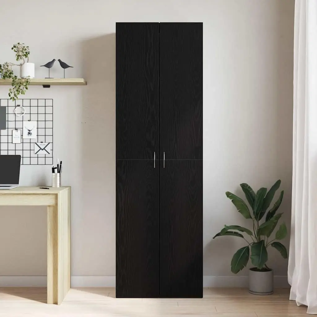 Filing Cabinet Black Engineered Wood Storage Organizer Hinge Door Shelves