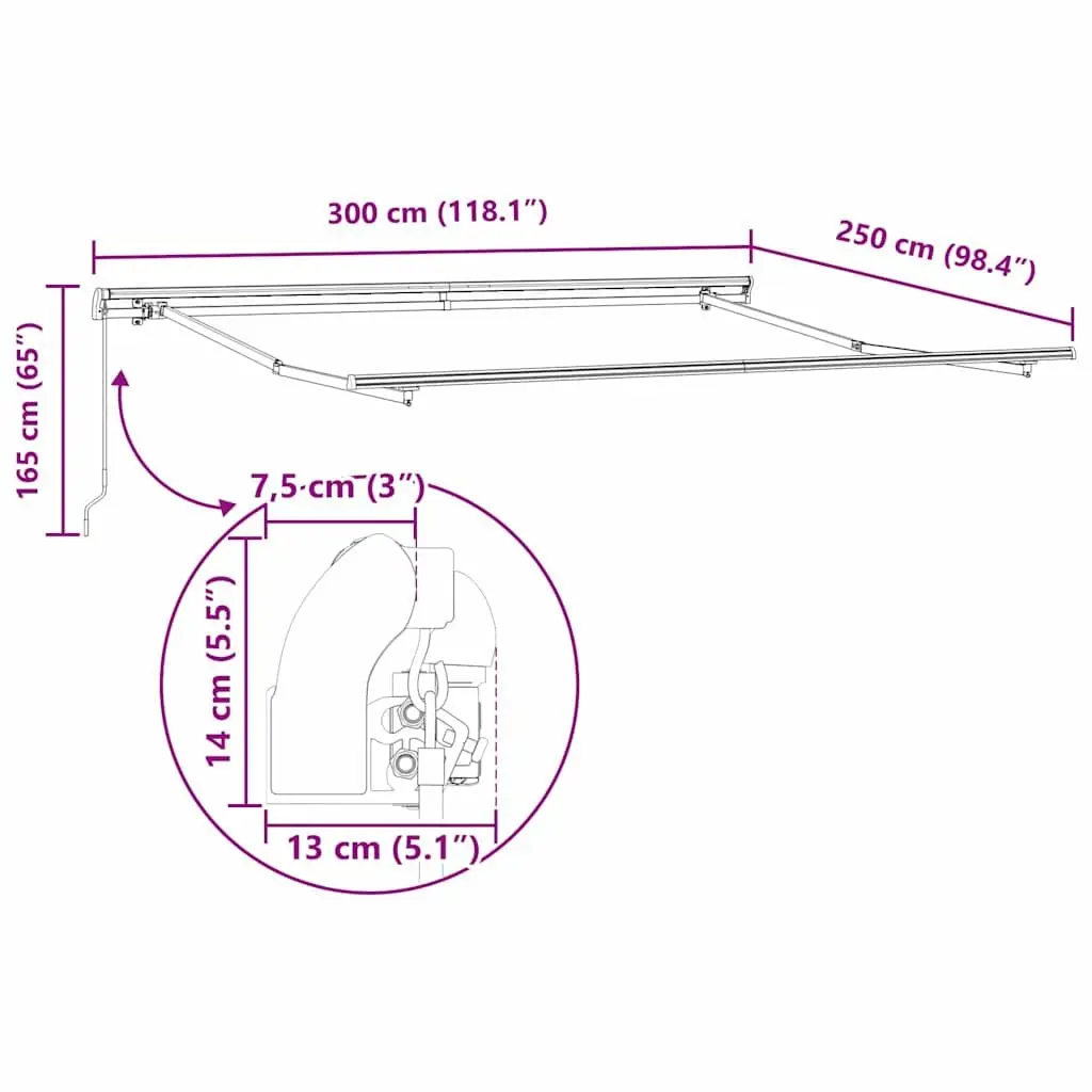 Retractable Awning Yellow 300 x 250 cm Manual Crank Outdoor Garden Patio Shade
