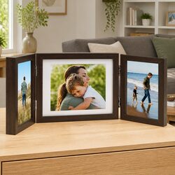 Trifold Photo Frame Collage Display Brown 22x15 cm Plus 2x 10x15 cm Hinged