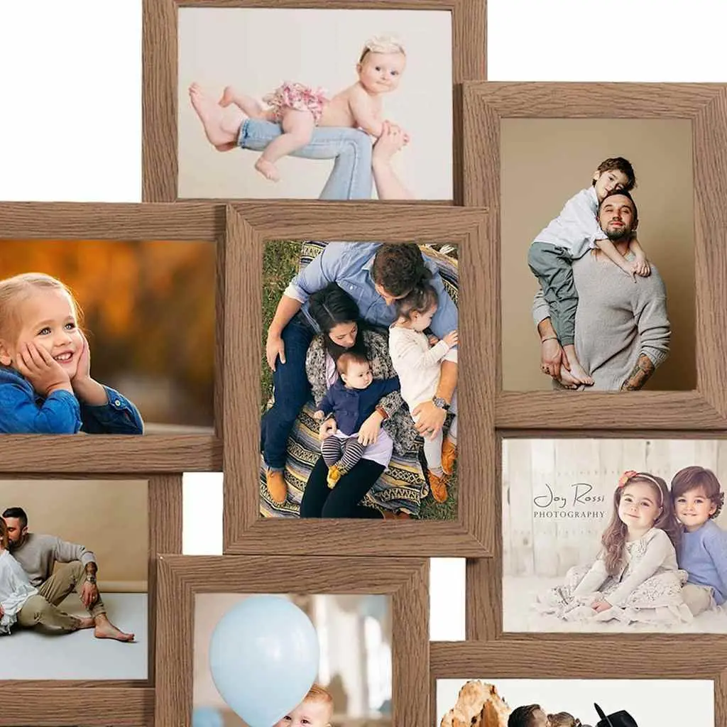 Collage Photo Frame 10 Piece Set Wall Display Home Decor Gallery Light Brown