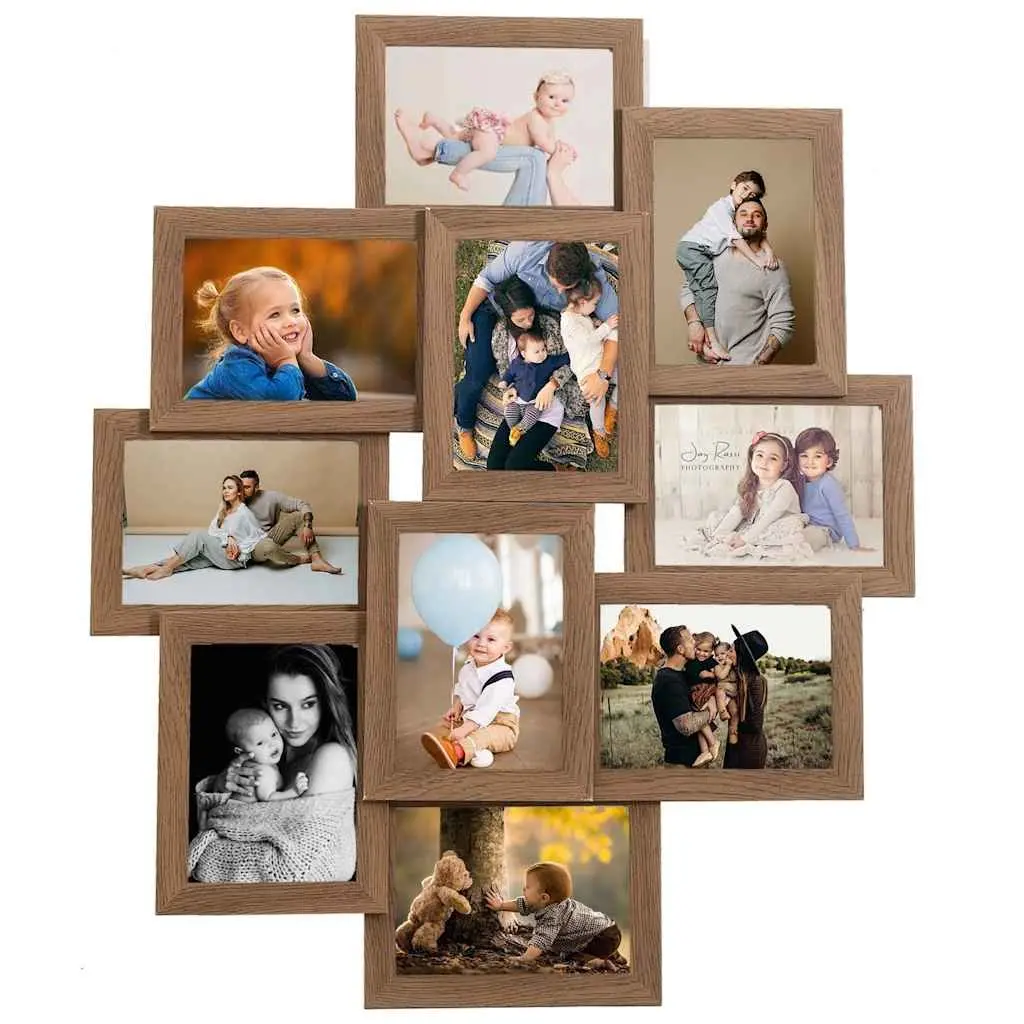 Collage Photo Frame Brown 13x18 cm Wall Display 10 Pieces