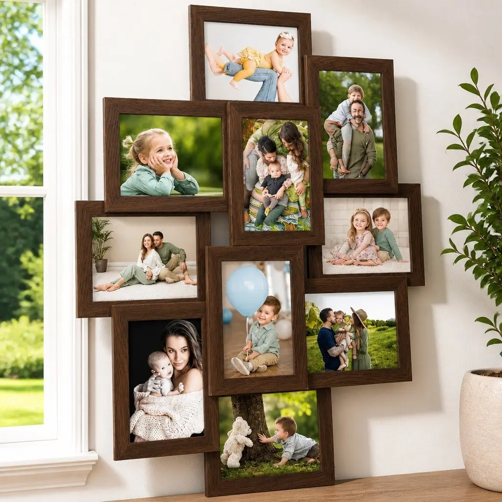 Collage Photo Frame Brown 10 Piece Set 10x15cm Wall Mounted Display Gallery