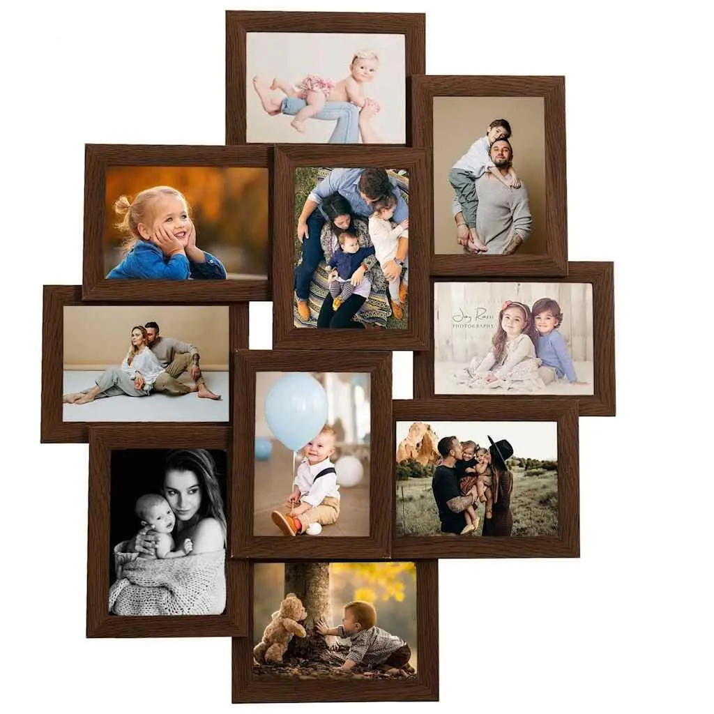 Collage Photo Frame Brown 10 Piece Set 10x15cm Wall Mounted Display Gallery
