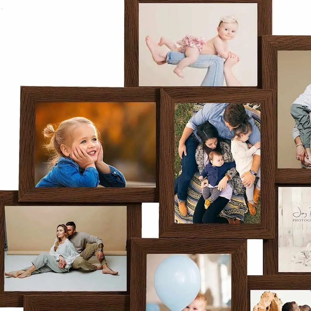 Collage Photo Frame Brown 10 Piece Set 10x15cm Wall Mounted Display Gallery
