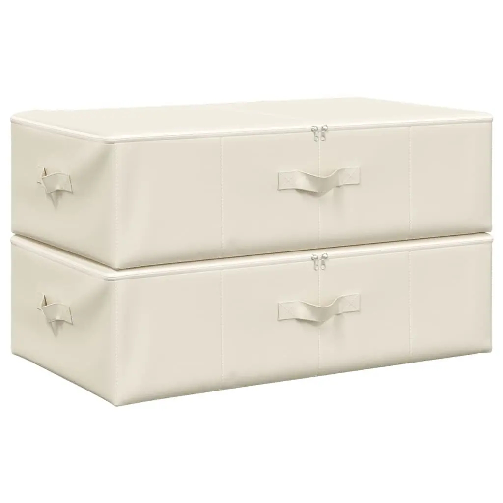 Foldable Storage Boxes Cream 70x40x18 cm Space Saving Organiser Set 2 Pieces