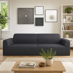 3-Seater Stretch Couch Slipcover Anthracite Polyester Jersey Sofa Furniture
