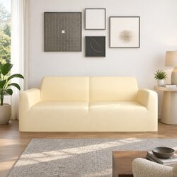 2-Seater Stretch Couch Slipcover Cream Polyester Jersey Sofa Furniture