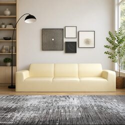 4-Seater Stretch Couch Slipcover Cream Polyester Jersey Sofa Cover Protector