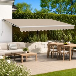 Beige Retractable Awning: 400 x 300cm, Manual Operation
