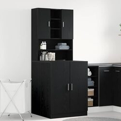 Compact Black Oak Laundry Cabinet - 2 Storage Units