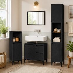 Wall-mounted Bathroom Furniture Set 3 Piece Black Oak Engineered Wood Storage