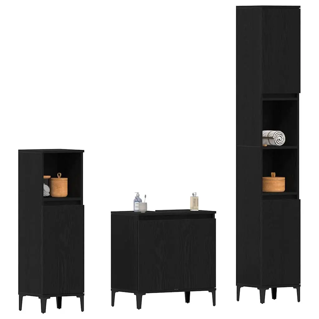 Bathroom Furniture Set Black Oak 3 Piece Wall-mounted Storage with Doors
