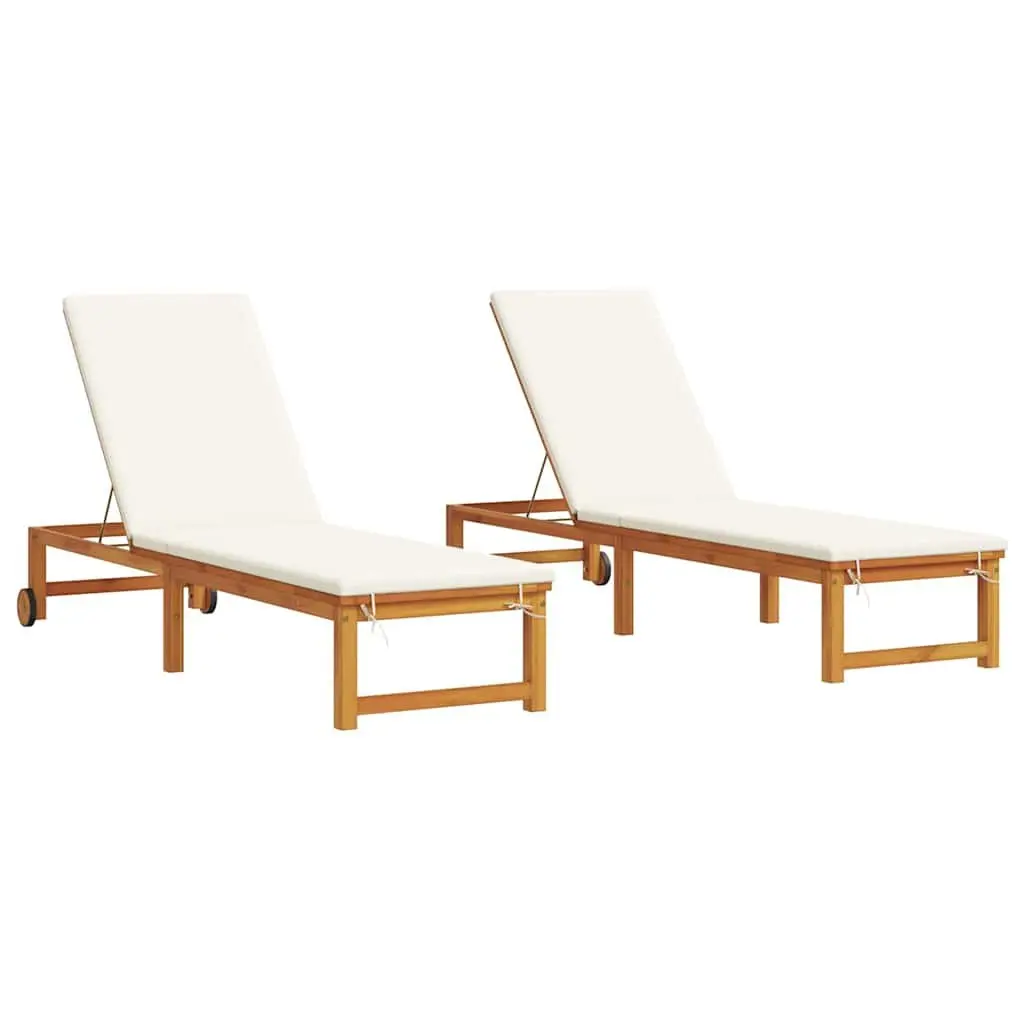 Sun Lounger Brown 202 x 53 x 89 cm Multi-Position Adjustable Backrest Acacia 2 pcs