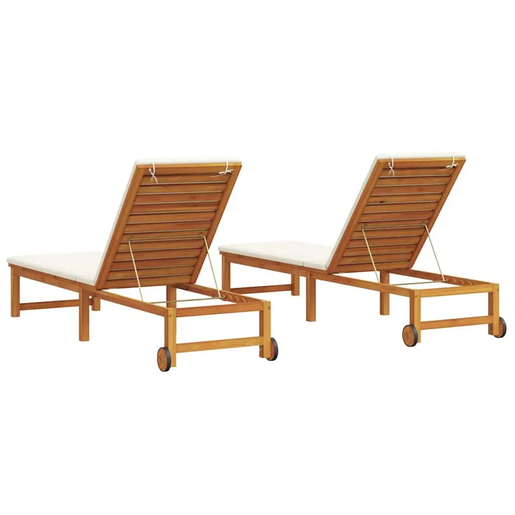 Sun Lounger Brown 202 x 53 x 89 cm Multi-Position Adjustable Backrest Acacia 2 pcs