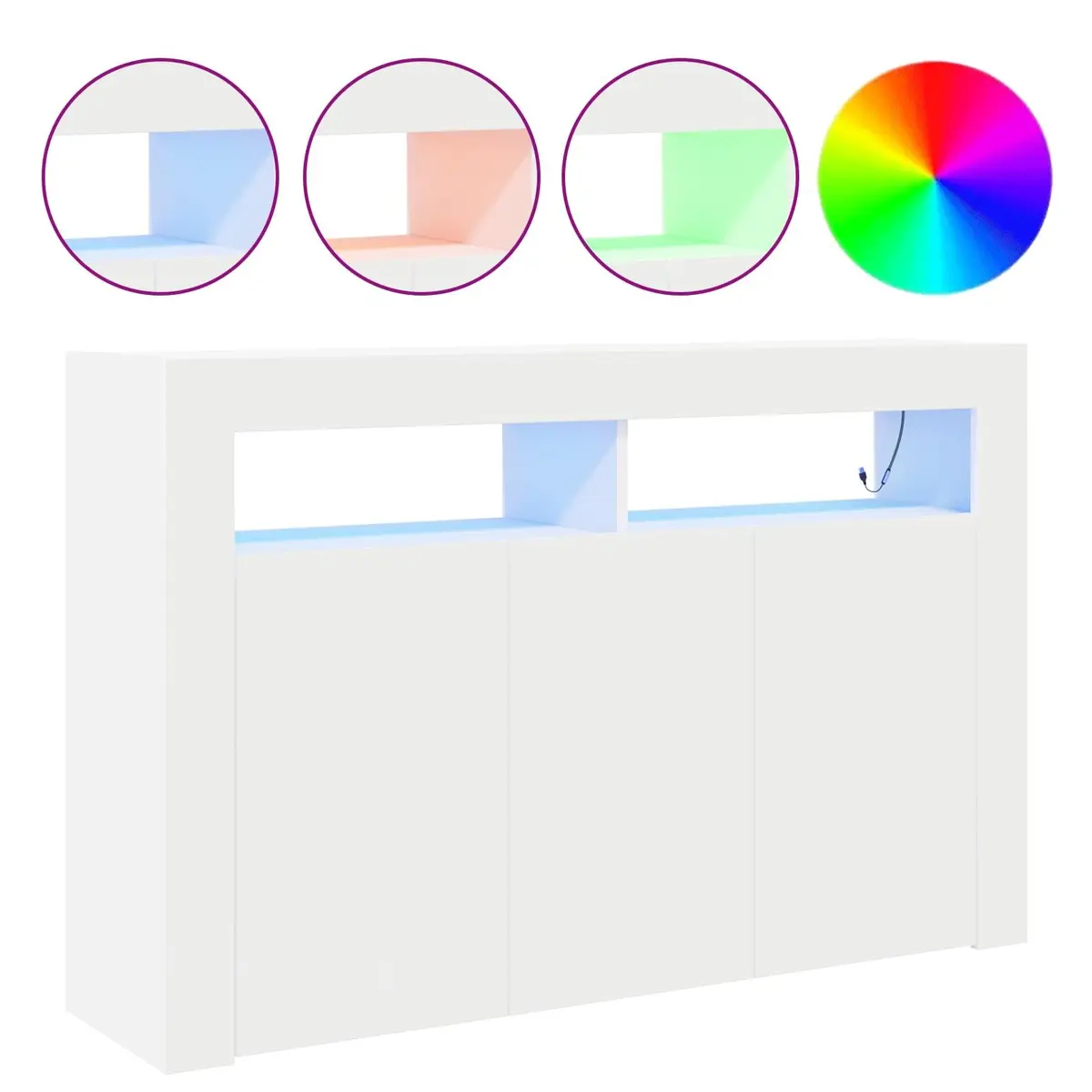 White Sideboard with RGB LED Lights Modern Storage Cabinet Engineered Wood