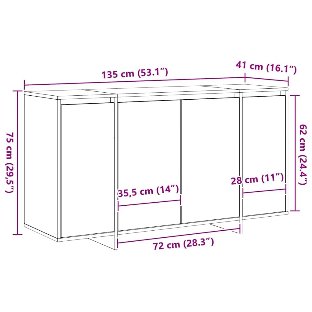 Modern Sideboard Grey Storage Cabinet Engineered Wood Dining Room Furniture
