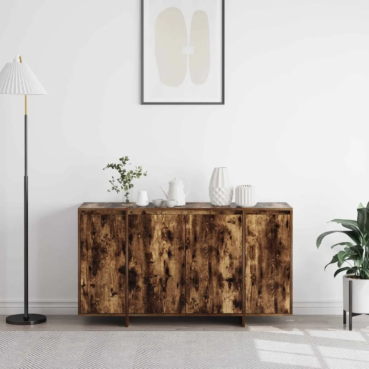 Modern Sideboard Storage Cabinet 135cm Brown Engineered Wood Hinge Doors