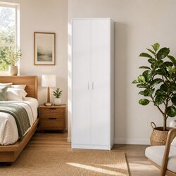 Compact White Wardrobe with Efficient Storage Solutions 55x25x189cm