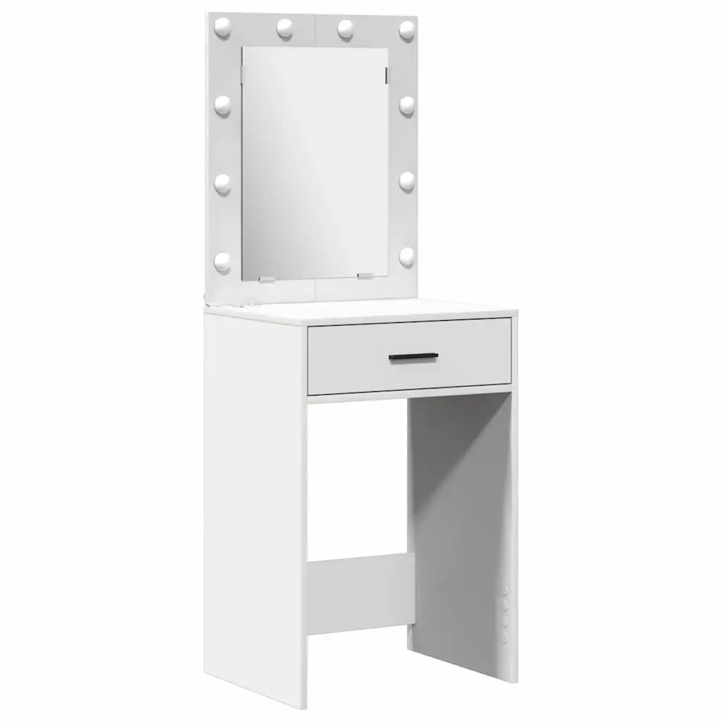 Dressing Table 2 pcs White Engineered Wood Bedroom Vanity Storage LED Mirror