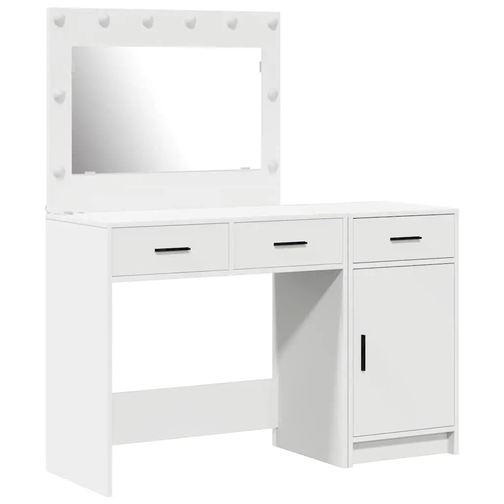 Dressing Table White 2 Piece Integrated LED Strip Lights Storage Vanity Unit