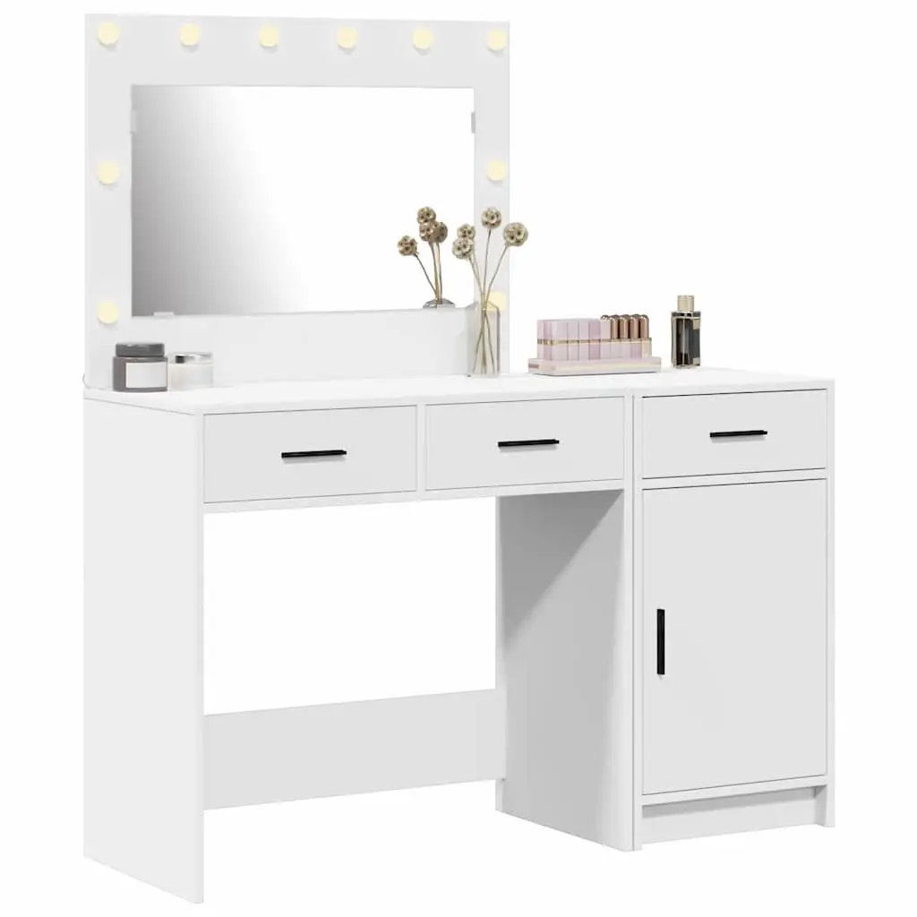 Dressing Table White 2 Piece Integrated LED Strip Lights Storage Vanity Unit