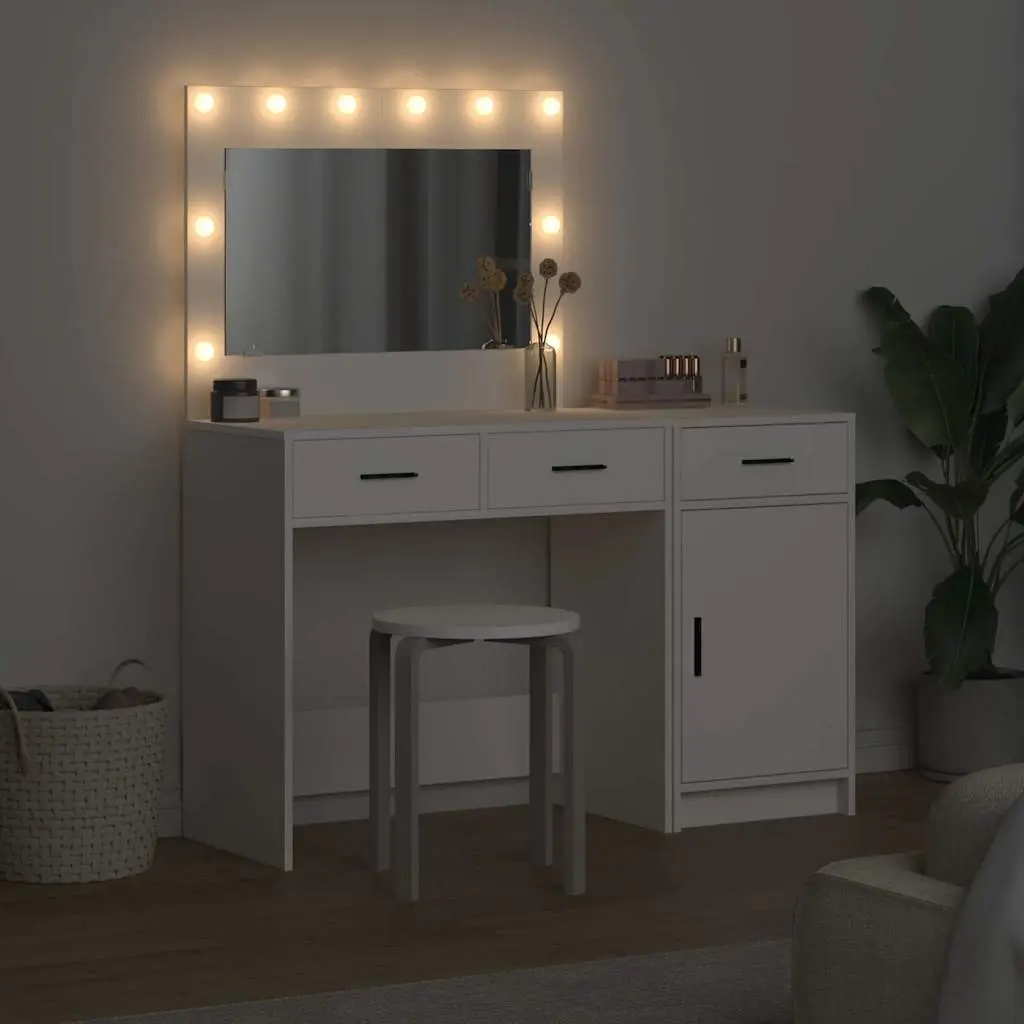 Dressing Table White 2 Piece Integrated LED Strip Lights Storage Vanity Unit