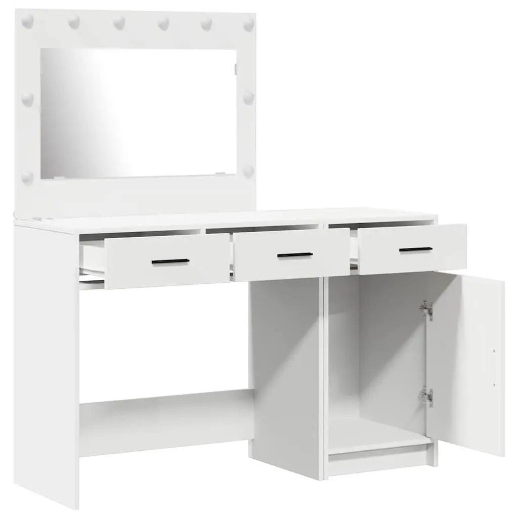 Dressing Table White 2 Piece Integrated LED Strip Lights Storage Vanity Unit