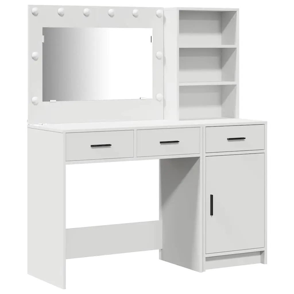 Dressing Table White 2 pcs LED Lights Mirror Storage Drawers Contemporary Minimalist