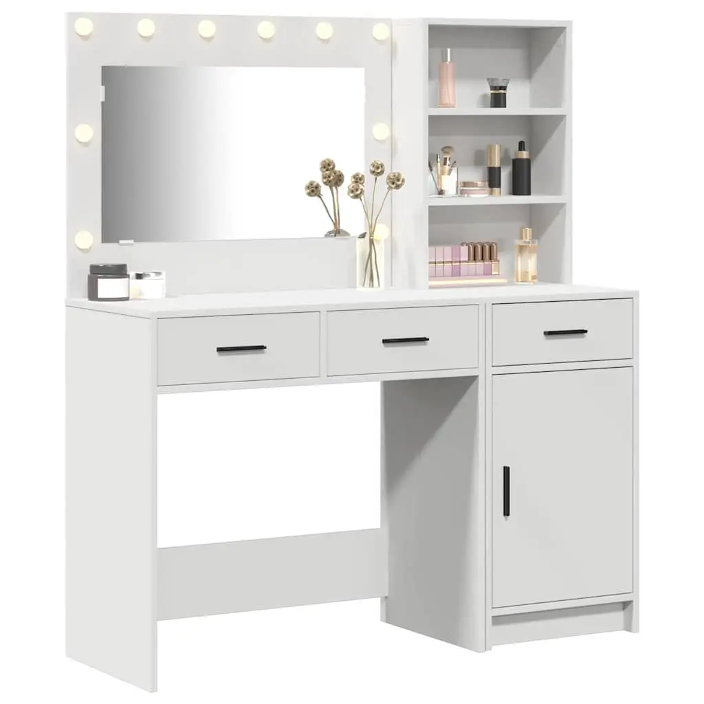 Dressing Table White 2 pcs LED Lights Mirror Storage Drawers Contemporary Minimalist