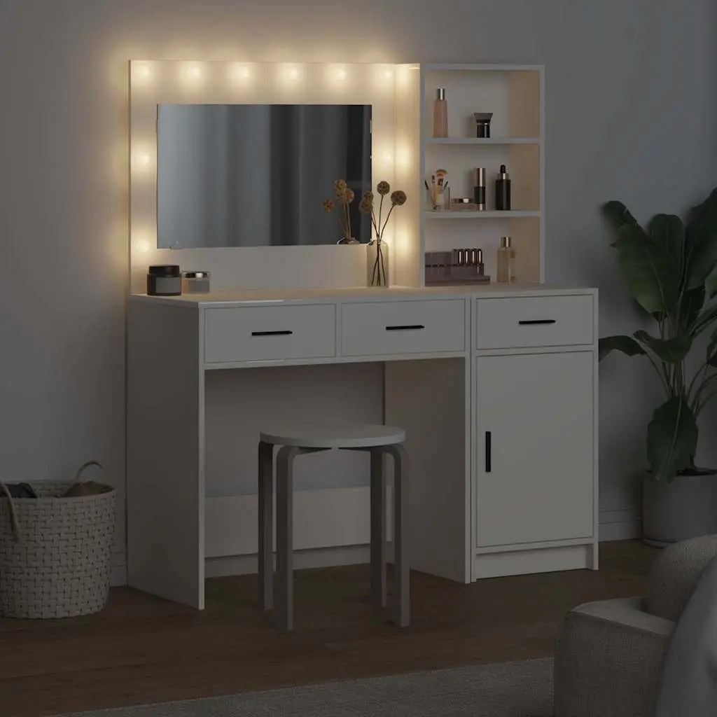 Dressing Table White 2 pcs LED Lights Mirror Storage Drawers Contemporary Minimalist