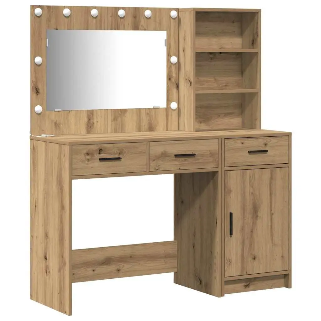 Dressing Table Brown Compact LED Mirror Storage 2 Piece