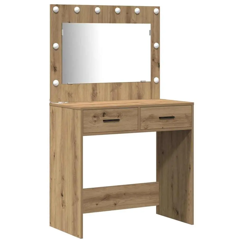 Dressing Table Brown Compact LED Mirror Storage 2 Piece