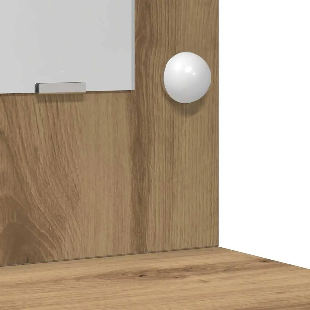 Dressing Table Set Brown 3 Piece Engineered Wood LED Mirror