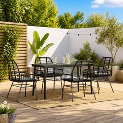 5 Piece Garden Dining Set Outdoor Patio Furniture with Cushions Black Rattan