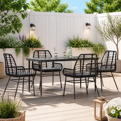 5-Piece Outdoor Patio Dining Set – Rattan & Glass