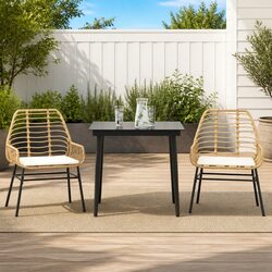 3 Piece Garden Dining Set Outdoor Furniture Brown Poly Rattan Chair Table Patio