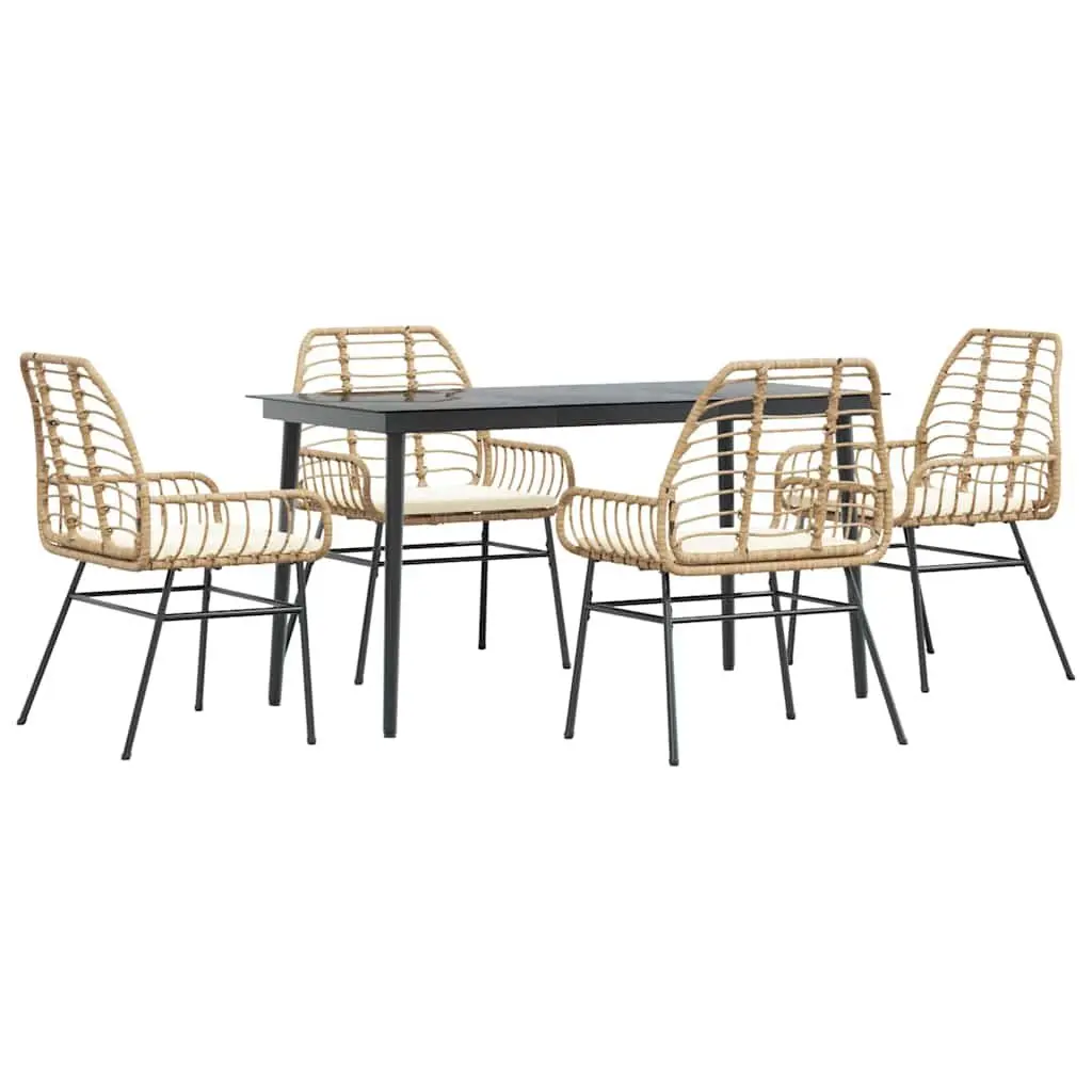 BrownOutdoorDiningSet5PiecewithCushionsandTemperedGlassTablePolyRattanPatioFurniture