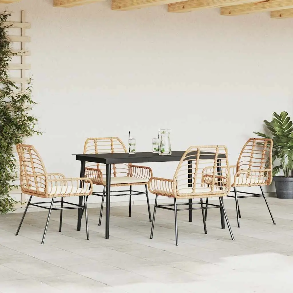 BrownOutdoorDiningSet5PiecewithCushionsandTemperedGlassTablePolyRattanPatioFurniture