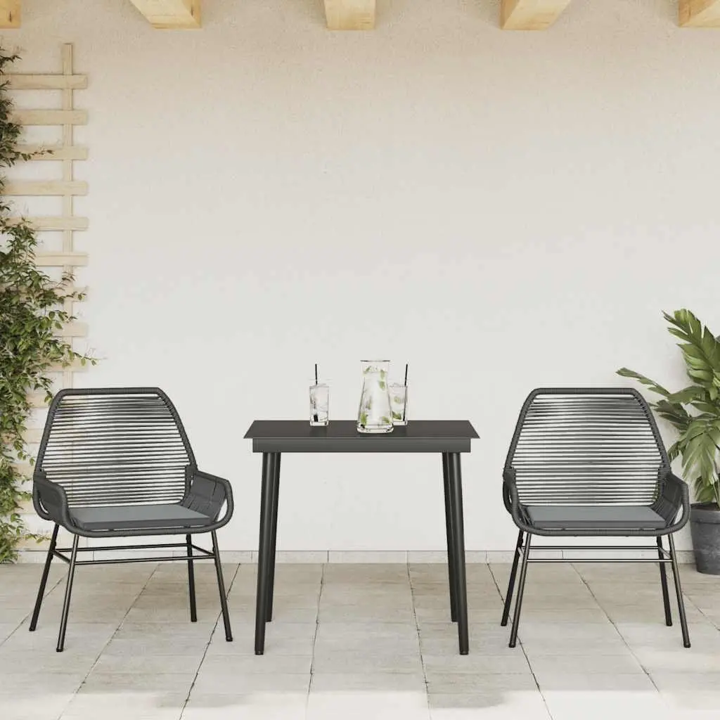 Garden Dining Set 3 Piece Outdoor Furniture with Cushions Black Rattan Glass