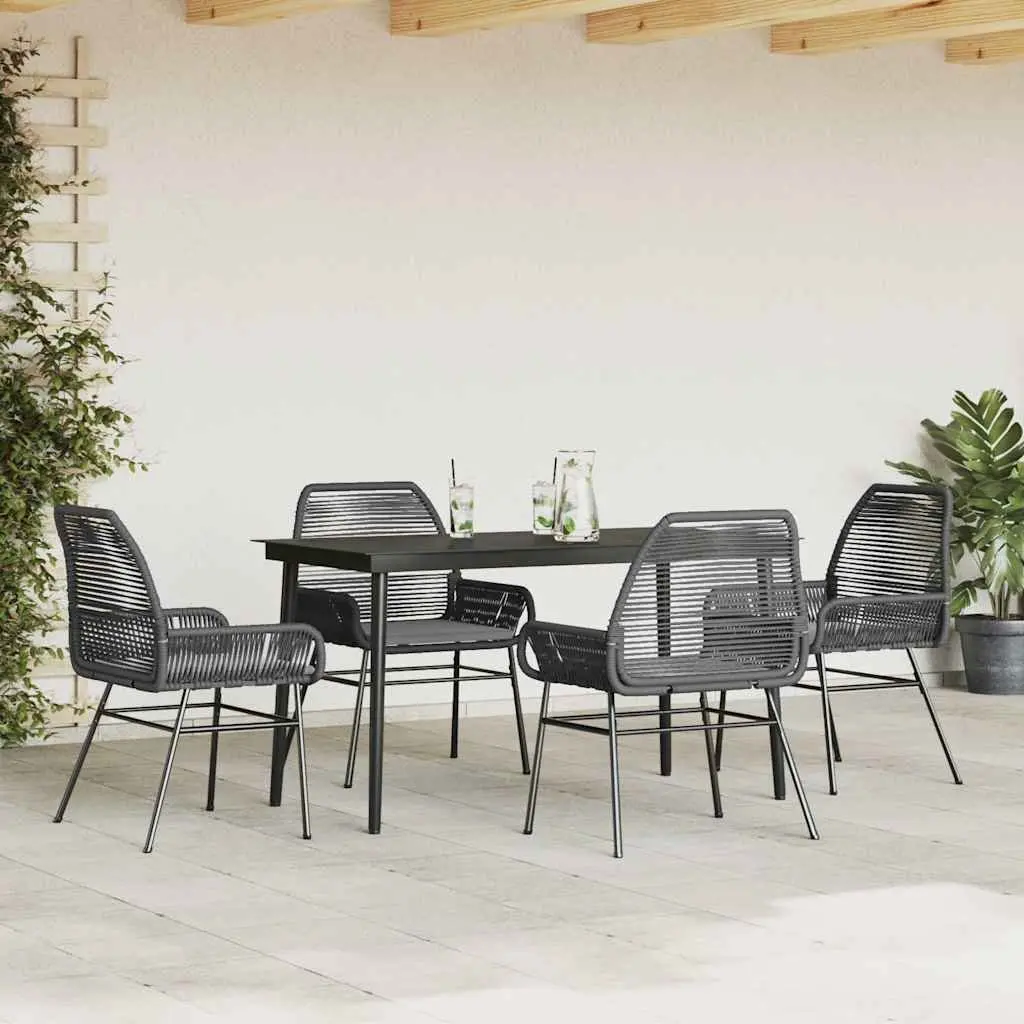 Garden Dining Set 5 Piece Black Poly Rattan Patio Furniture with Cushions Glass