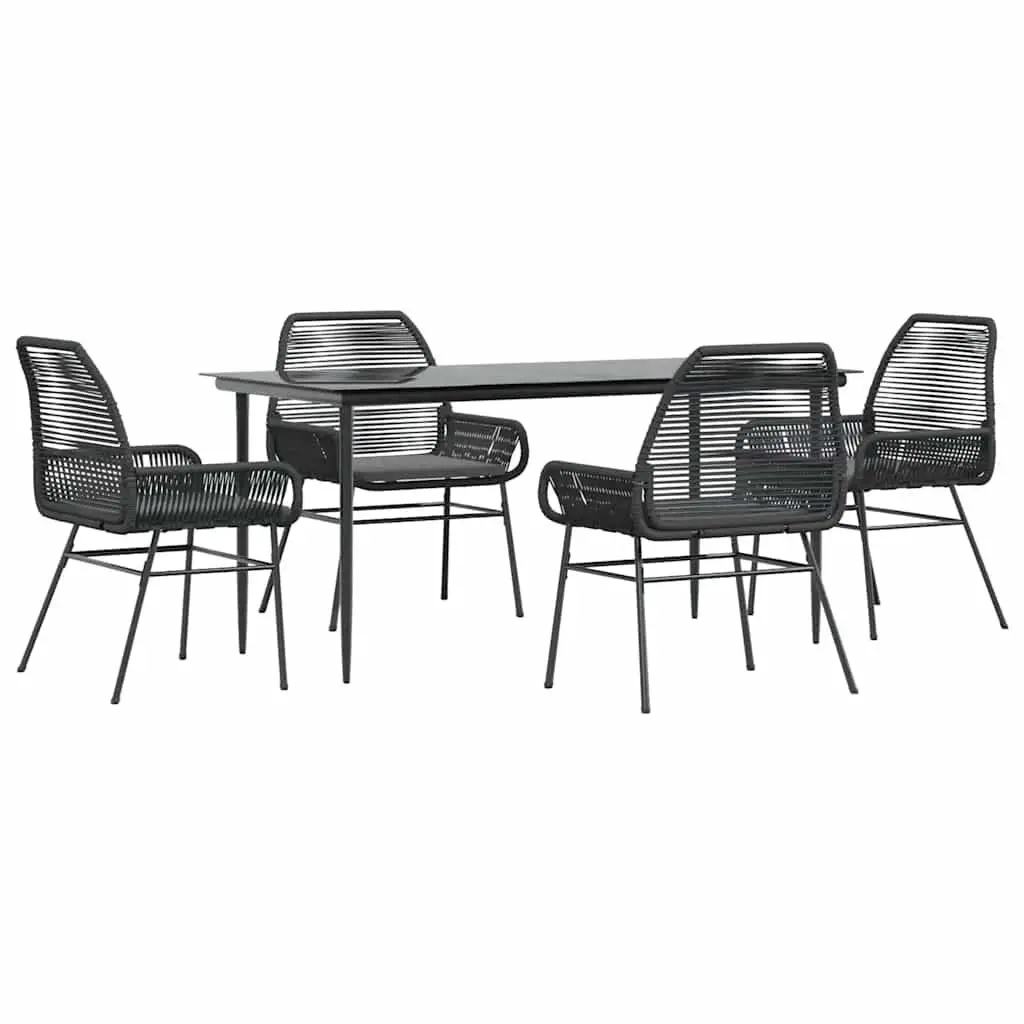 Outdoor Dining Set Black Poly Rattan Glass Top 5 Piece Patio Furniture