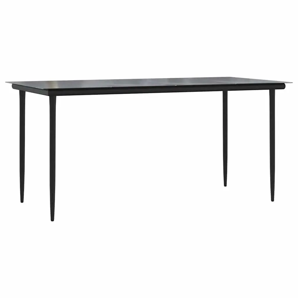 Outdoor Dining Set Black Poly Rattan Glass Top 5 Piece Patio Furniture