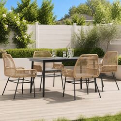 5 Piece Garden Dining Set Brown Poly Rattan Outdoor Furniture with Cushions