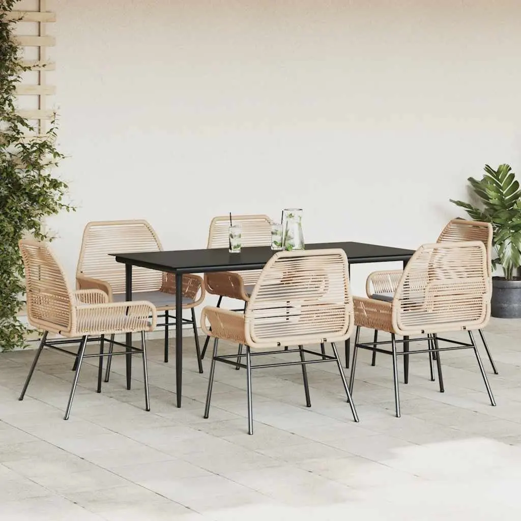 7 Piece Garden Dining Set Brown Cushioned Outdoor Furniture with Glass Table