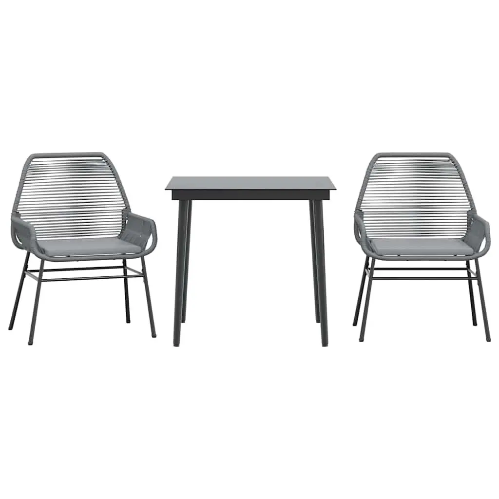Garden Dining Set 3 Piece Outdoor Furniture Grey Poly Rattan Glass Table Chairs