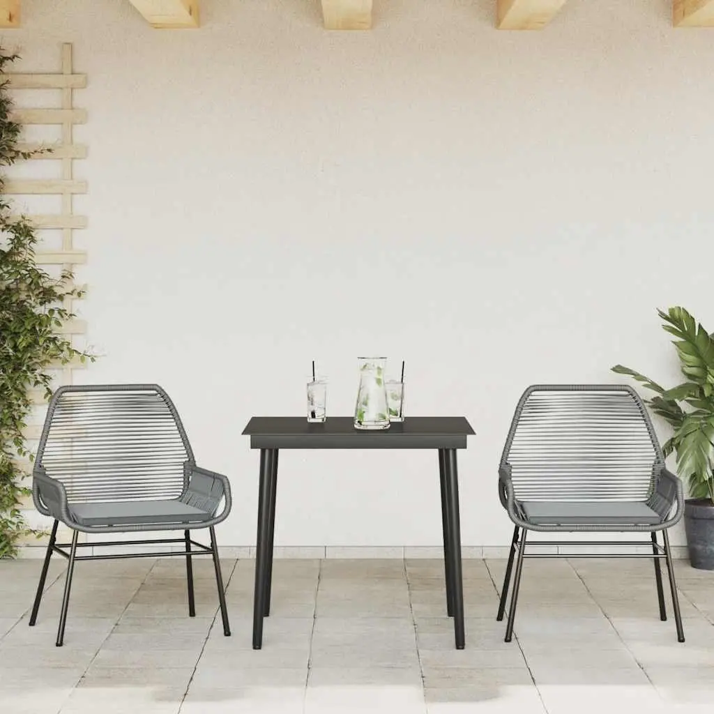 Garden Dining Set 3 Piece Outdoor Furniture Grey Poly Rattan Glass Table Chairs