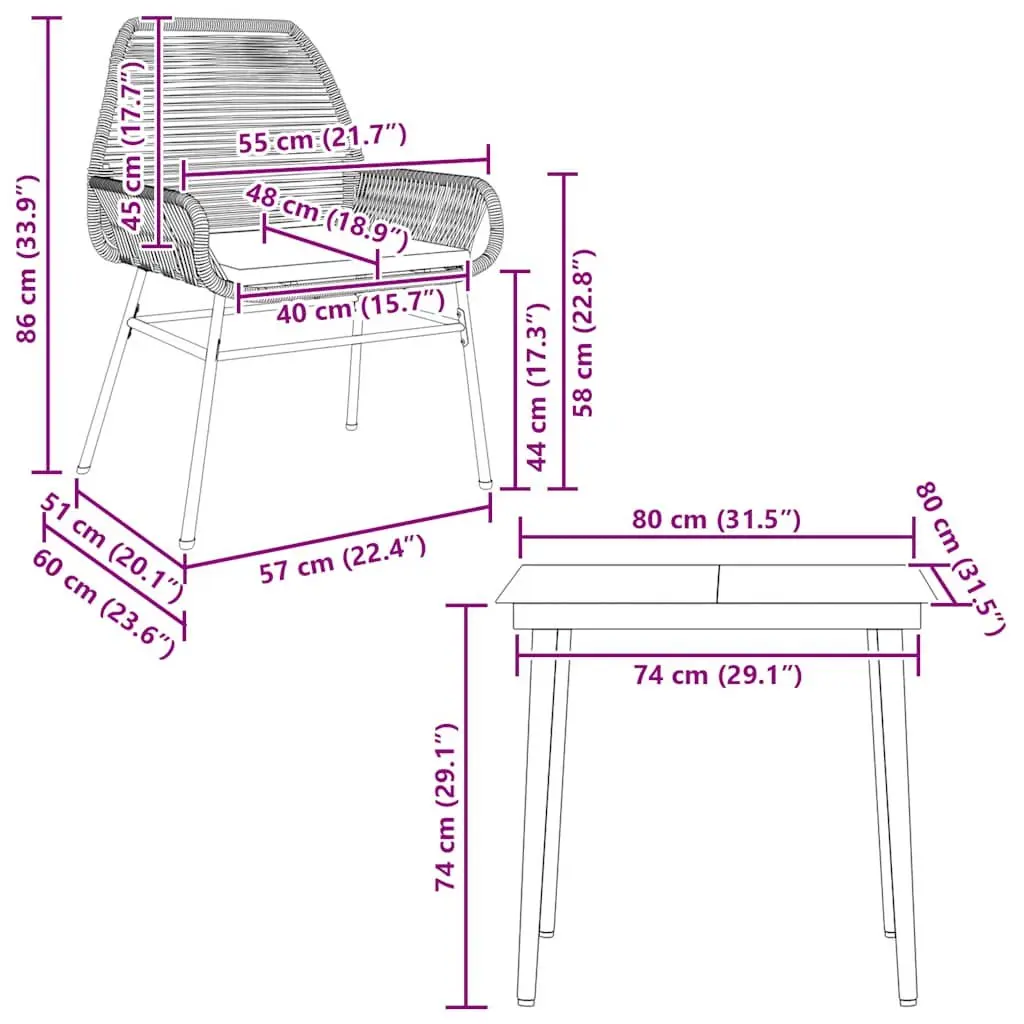 Garden Dining Set 3 Piece Outdoor Furniture Grey Poly Rattan Glass Table Chairs