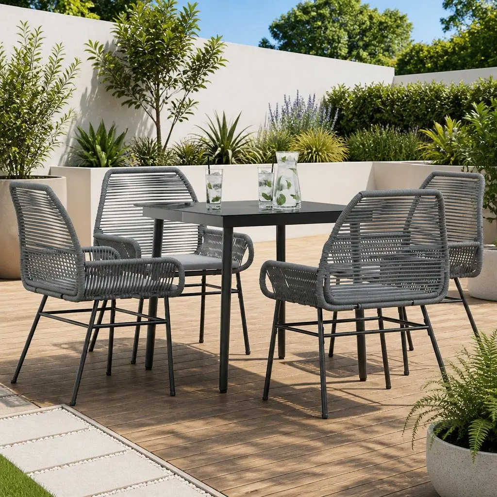 Garden Dining Set Grey 5 Piece Outdoor Furniture Table Chairs Poly Rattan