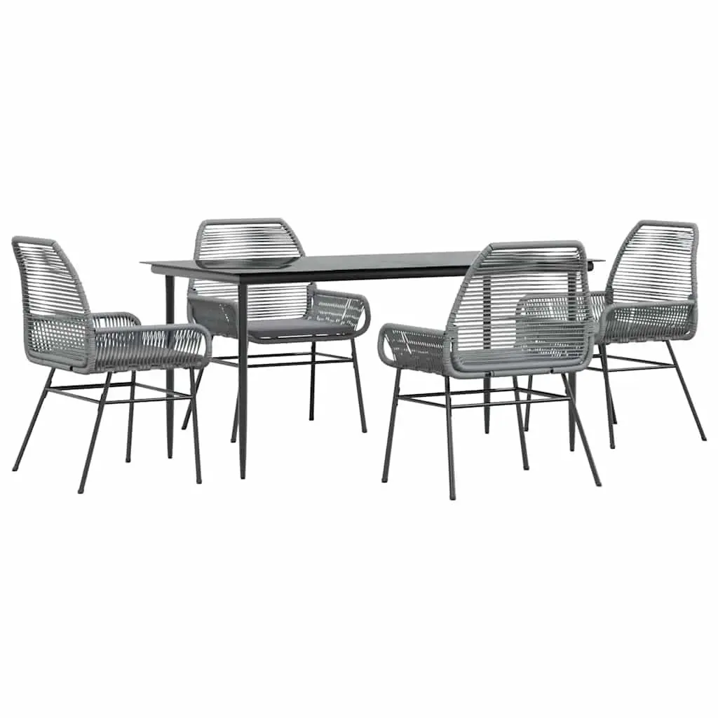 Garden Dining Set Grey 5 Piece Outdoor Furniture Poly Rattan Glass Table Patio