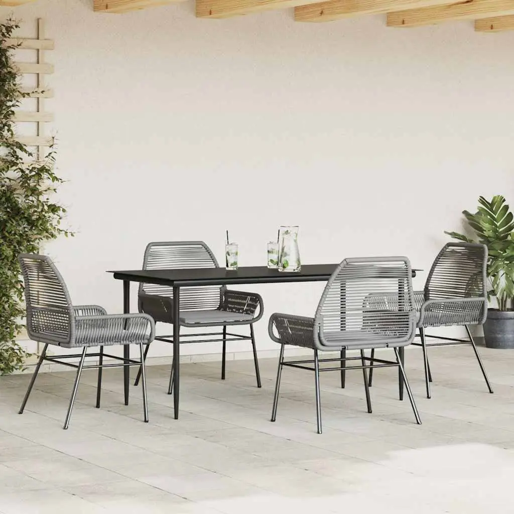 Garden Dining Set Grey 5 Piece Outdoor Furniture Poly Rattan Glass Table Patio